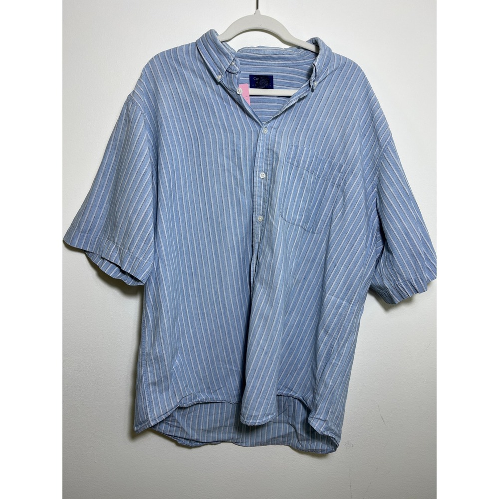 Cambridge Classics Mens Blue White Striped‎ Cotton Short Sleeve Button Down